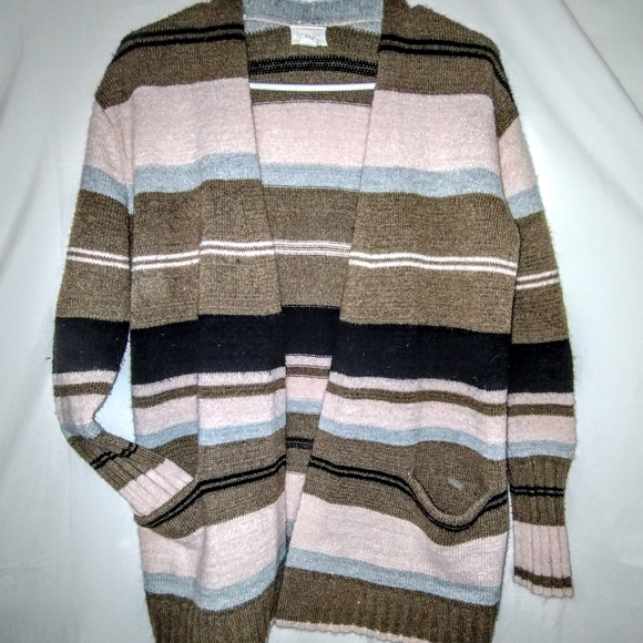 Caslon Women's Multicolor Striped Open Cardigan Sz Medium Nordstrom Wool Mohair - Picture 2 of 8
